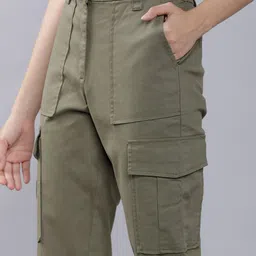 tokyo talkies Women Regular Fit Green Cotton Blend Trousers image 4