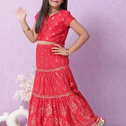 Biba Girls Red & Gold-Toned Ethnic Printed Ready to Wear Lehenga & Blouse-picture-43