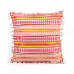 STITCHNEST Fuchsia & White 2 Pieces Ethnic Motifs Woollen Square Cushion Covers image 2