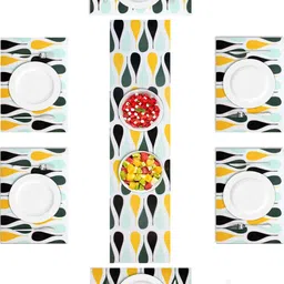 LUXEHOME INTERNATIONAL Set of 6 Yellow & Blue Rubber Placemat With Runner image 2
