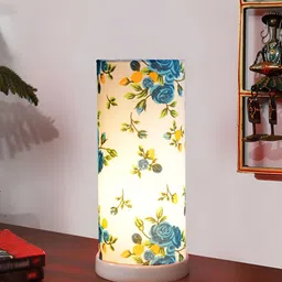 Devansh White Printed Wooden Contemporary Cylindrical Shaped Table Lamp image 2