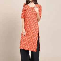 7threads KALINI Women Pack of 2 Orange & black Printed Crepe Kurta image 4