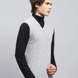 monte carlo Men Self Design V Neck Grey Sweater image 4