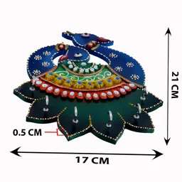 janki Handicraft Wooden Peacock Rajasthani Kundan Art Work key holder key stand Wood Key Holder image 3