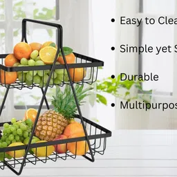 go hooked 2Tier Multipurpose Storage Fruit Basket for Shelf Dining Table Room Desk Y-Shape Iron Fruit & Vegetable Basket image 4