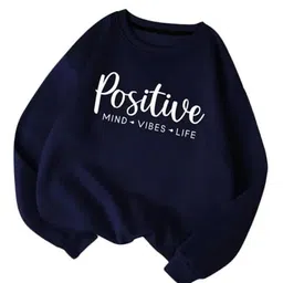 karl foerster Positive Women’s Fleece Stretchable Full Sleeves Sweatshirt Regular Fit, Round Neck Casual Winterwear for Girls and Womens Navy Blue image 1