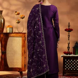 libas Women Silk Blend Kurta Palazzo Dupatta Set image 3