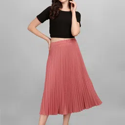 zwerlon Women Solid Pleated Pink Skirt-picture-22