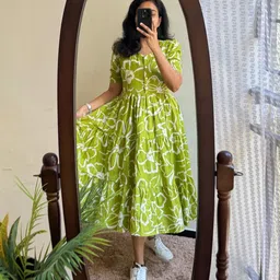 taktke Women Fit and Flare Green Below Knee Dress-picture-13