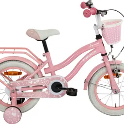 vrock Lovely 14T Pink Kids Bike, Steel, Rear Coaster & V Brake, Basket, Support Wheels 14 T (inch) BMX Cycle image 1