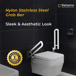 rehamo Wall Mounted Flip up stainless steel Grab Bar, Toilet Handrails, Bathroom Safety Bar Hand Support 53cm Shower Grab Bar image 2