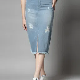 cosmic trio Women Washed Straight Blue Skirt-picture-25