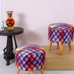 Shadowkart Blue & Pink 2 Pieces Geometric Printed Wooden Ottomans-picture-35