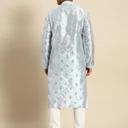 RAJUBHAI HARGOVINDAS Men Blue Mirror Work Kurta with Churidar image 5