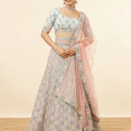 MOHEY Embroidered Beads and Stones Semi-Stitched Lehenga & Unstitched Blouse With Dupatta image 1