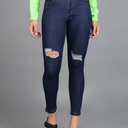 Urbano Fashion Women Skinny Fit Mildly Distressed Stretchable Jeans-image-4