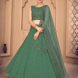 ODETTE Green & Copper-Toned Embroidered Sequinned Semi-Stitched Lehenga & Unstitched Blouse With Dupatta-image-17