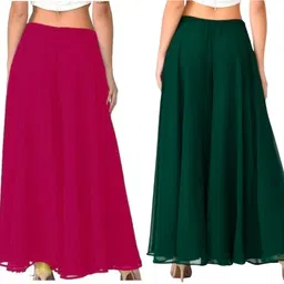 Pack of 2 Women Flared Green, Pink Georgette Trousers-image-89