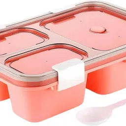 chitrakut Pack of 2 Lunch Boxes | Portable Food Storage Containers with Spoon 3 Containers Lunch Box image 3