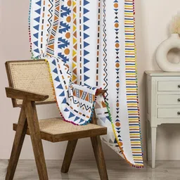 HOMEMONDE Blue & White Geometric Room Darkening Long Door Curtain-picture-31