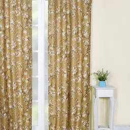 Soumya Brown & White Floral Printed Room Darkening Door Curtain-image-66