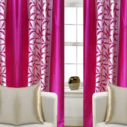 Panipat Textile Hub Pink & Cream 4 Pieces Floral Long Door Curtains-picture-39