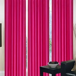 Panipat Textile Hub Pink 3 Pieces Semi Transparent Window Curtain-image-76