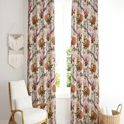 CHICERY Orange & White 2 Pieces Floral Room Darkening Cotton Window Curtains-picture-26