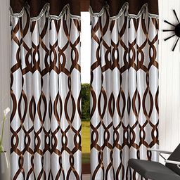 Cortina Brown & White Set of 2 Fancy Valance Abstract Printed Long Door Curtains-picture-36