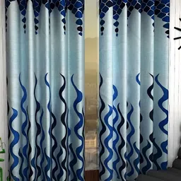 Panipat Textile Hub Blue 2 Pieces Abstract Eyelet Long Door Curtains-picture-37