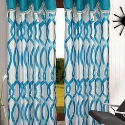 Cortina Blue & White Set of 2 Fancy Valance Abstract Printed Door Curtains-picture-1