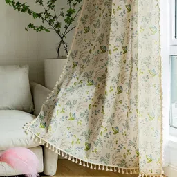 Huesland White & Green 1 Piece Floral Cotton Room Darkening Door Curtain-image-23