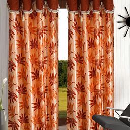 Cortina Orange Set of 2 Floral Printed Regular Door Curtain-picture-27