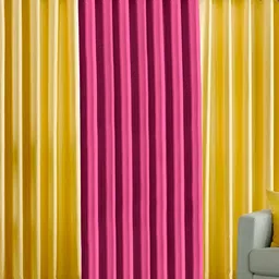Panipat Textile Hub Pink & Yellow 3 Pcs Long Door Curtain-image-90