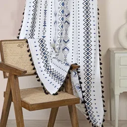 HOMEMONDE White & Blue Geometric Room Darkening Long Door Curtain-picture-23