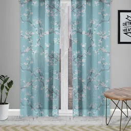 Aura Blue & White Floral Sheer Long Door Curtain-picture-19