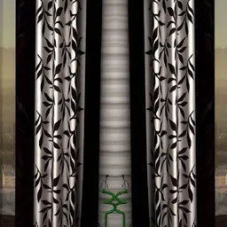 Panipat Textile Hub Black & White 2 Pieces Floral Printed Long Door Curtains-picture-42