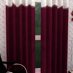 Panipat Textile Hub Maroon & White 2 Pcs Door Curtain-picture-28