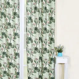 Soumya Green & Pink Floral Printed Cotton Room Darkening Long Door Curtain-image-6