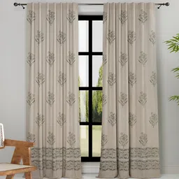 Fabindia Green & Beige Floral Printed Cotton Window Curtain image 1