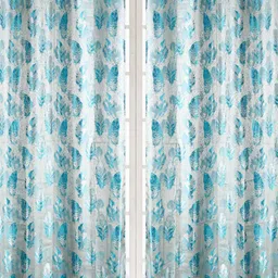 Fresh From Loom Turquoise Blue & Grey Set of 2 Printed Room Darkening Long Door Curtain-image-83