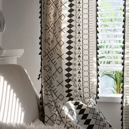 Huesland White & Black Geometric Printed Cotton Room Darkening Door Curtain-picture-41