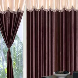 Panipat Textile Hub Brown & Cream 2 Pieces Semi Transparent Door Curtains-picture-23