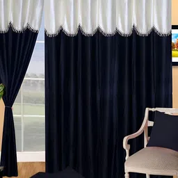 Panipat Textile Hub Black & White 3 Pieces Door Curtains-picture-35