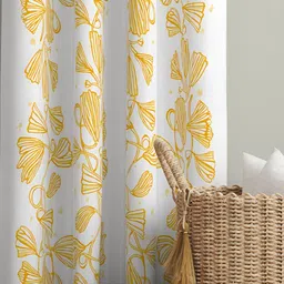 Tranquebar Home Yellow & White 2 Pcs Floral Printed Room Darkening Cotton Window Curtains-picture-29