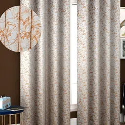 Panipat Textile Hub White & Brown 2 Pcs Room Darkening Long Door Curtain-picture-33