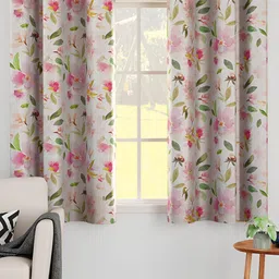 Encasa Homes White & Pink 2 Pieces Floral Room Darkening Window Curtains-picture-17