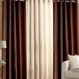 Panipat Textile Hub Brown & Cream-Coloured 3 Pieces Window Curtains-picture-37