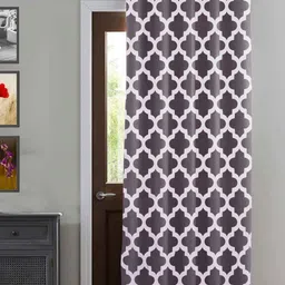 HOMEMONDE Grey & Lavender Geometric Cotton Room Darkening Long Door Curtain-image-77