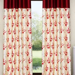 Home Sizzler Cream & Maroon 2 Pieces Floral Window Curtain-image-19